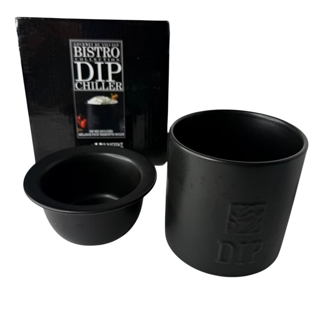 Bistro DIP CHILLER Black Ceramic Gourmet Du Village Keeps Dip Chilled 2 PC Boxed